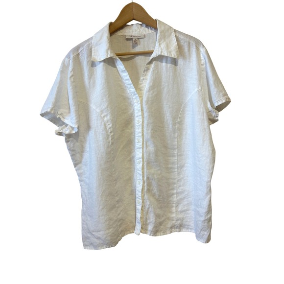 JM Collection Tops - Womens 100% Linen Button Up Top Size 18 (XL) White Coastal Boho Beach Minimalist
